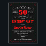 50th Birthday Party - Black Red White Invitation<br><div class="desc">50th Birthday Party Invitation.
Elegant black,  red,  white retro design with chalkboard pattern and script font. Cheers to 50 years! Message me if you need further customization.</div>