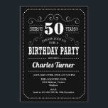 50th Birthday Party - Black White Invitation<br><div class="desc">50th Birthday Party Invitation.
Elegant black and white retro design with chalkboard pattern and script font. Cheers to 50 years! Message me if you need further customization.</div>