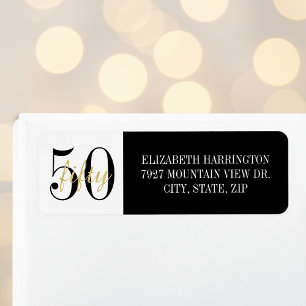 50th Birthday Party Black White Return Address Return Address Label