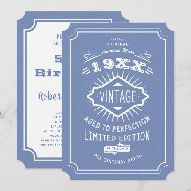 50th Birthday Party Blue and White Limited Edition Invitation (Front/Back)