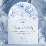 50th Birthday Party Blue Floral Arch Shape Invitation<br><div class="desc">Elegant dusty blue rose floral 50th birthday arch shape invitation.</div>