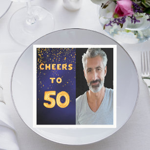 50th birthday party blue gold photo napkin