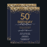 50th Birthday Party Budget Invitation<br><div class="desc">Elegant Faux gold glitter with shimmering confetti highlights on the top and bottom border. All text is adjustable and easy to change for your own party needs. Great elegant 50th birthday template design.</div>