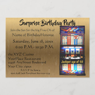50th Birthday Party Casino Slot Machine Gold Invitation