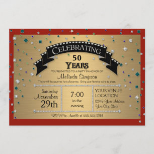 50th Birthday Party Celebrate Faux Jewel Confetti Invitation