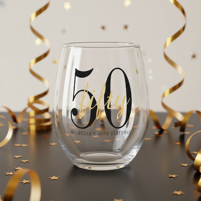 50th Birthday Party Celebration Minimalist  Stemless Wine Glass (Creator Uploaded)