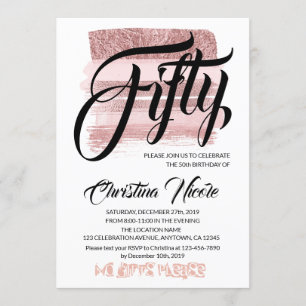 50th Birthday Party Celebration, Rose Pink Fifty Invitation