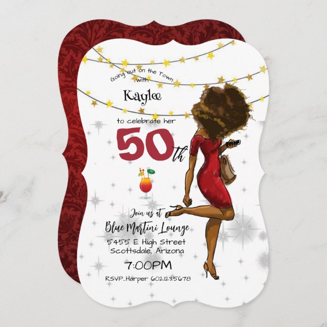 50th Birthday Party Cocktail Glass Girl  Invitatio Invitation (Front/Back)