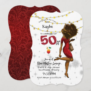 50th Birthday Party Cocktail Glass Girl  Invitatio Invitation