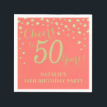 50th Birthday Party Coral and Gold Diamond Napkin<br><div class="desc">50th Birthday Party Invitation with Coral and Gold Glitter Diamond Background. Gold Confetti. Adult Birthday. Man or Woman Birthday. For further customisation,  please click the "Customise it" button and use our design tool to modify this template.</div>