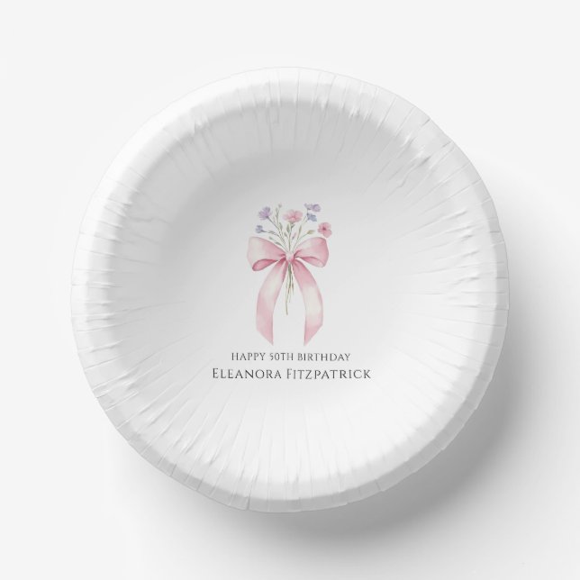 50th Birthday Party Custom Bow Wildflower Paper Plate (Front)