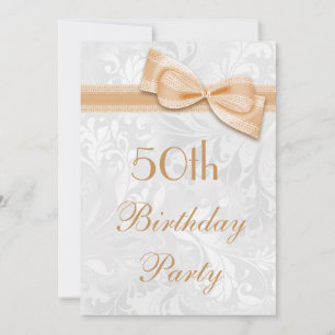 50th Birthday Party Damask and Faux Bow Invitation