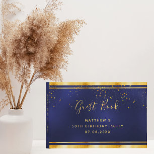 50th Birthday Party dark blue gold confetti Guest Book