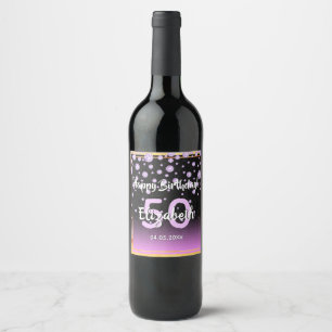 50th birthday party diamonds glitter purple black wine label