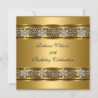 50th Birthday Party Elegant Gold Black Leopard 2 Invitation