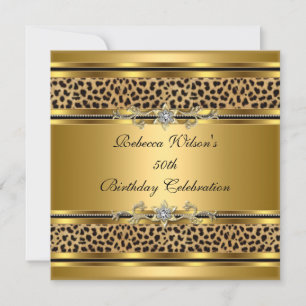50th Birthday Party Elegant Gold Black Leopard 3 Invitation