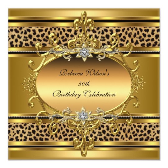 50th Birthday Party Elegant Gold Black Leopard 4 Card