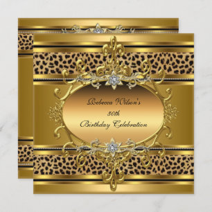 50th Birthday Party Elegant Gold Black Leopard 4 Invitation