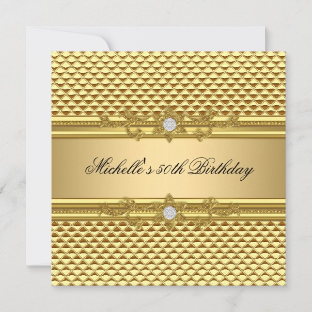 50th Birthday Party Elegant Gold Diamond Jewel Invitation (Front)