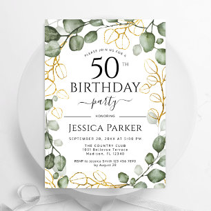 50th Birthday Party Eucalyptus Watercolor Invitation