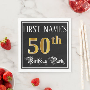 50th Birthday Party — Fancy Script, Faux Gold Lo Napkin