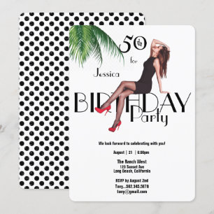 50th Birthday Party Fashion Girl Palm Leaves  Invitation