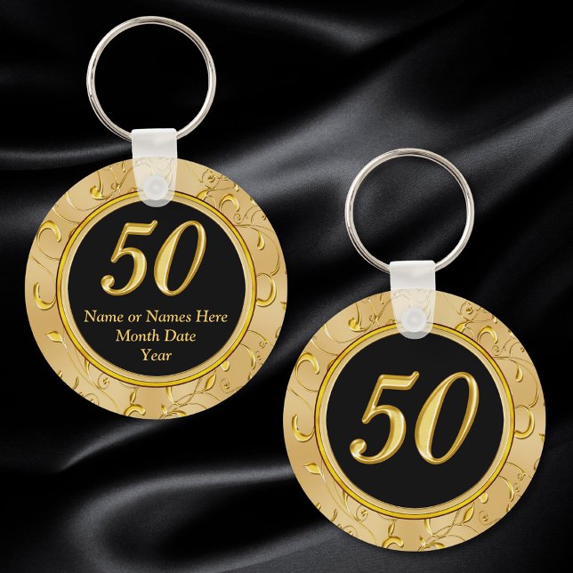 50th Birthday Party Favors 50th Anniversary Favors Key Ring (50th anniversary favors. Golden wedding anniversary favors and party supplies. Gifts for guests. )