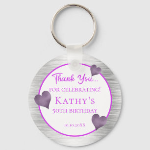 50th Birthday Party Favour Purple and Silver Key Ring