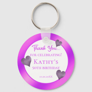 50th Birthday Party Favour Purple Hearts Key Ring