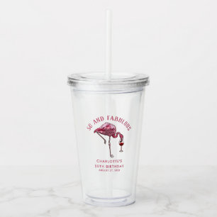 50th Birthday Party Flamingo Tropical Theme Custom Acrylic Tumbler