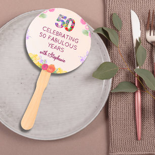 50th Birthday Party Floral Modern 50 Milestone  Hand Fan