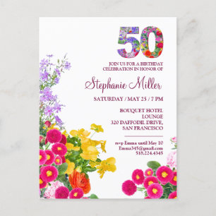 50th birthday party floral modern 50 years party postcard