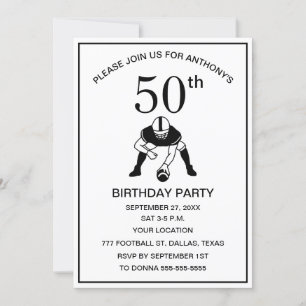 50th Birthday Party Football Black Dad Sport Invitation