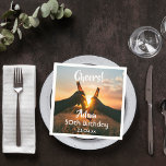 50th birthday party for guys cheers beer napkin<br><div class="desc">A napkin for a 50th birthday party for a guy. Photo of two hands holding bottles of beer against the evening sunset. Keep the photo or add yours. With the text: Cheers to, templates for a name age 50 and a date. Date of birth or the date of the party....</div>