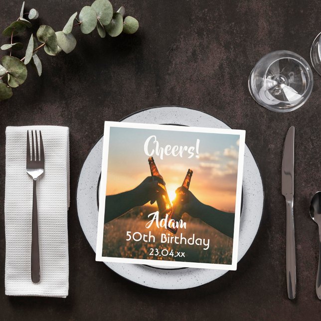 50th birthday party for guys cheers beer napkin (Creator Uploaded)