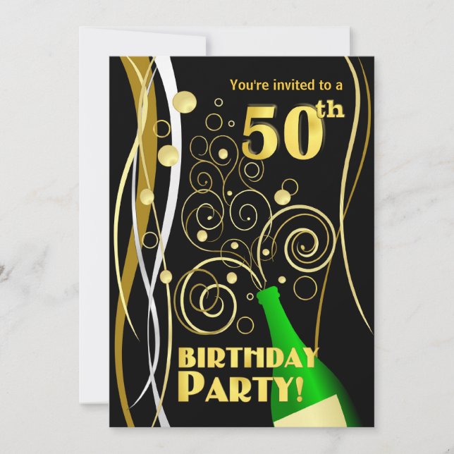 50th Birthday Party - Fun and Festive Champagne Invitation (Front)