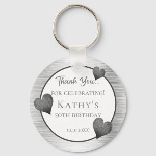 50th Birthday Party Gift Silver Keychain