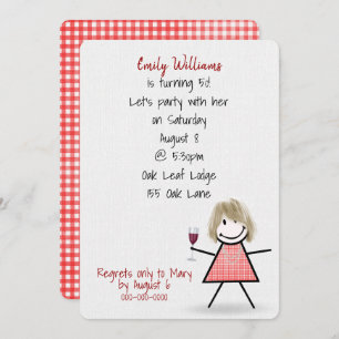 50th Birthday Party Girl with Wine   Invitation