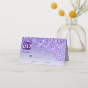 50th Birthday Party Glam Purple Glitter Place Card