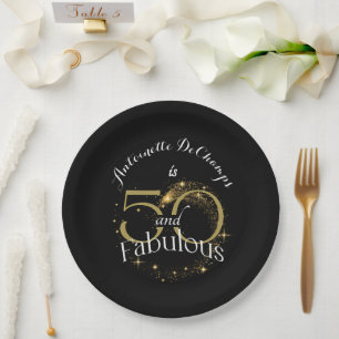 50th Birthday Party Gold and Black 50 and Fabulous Paper Plate