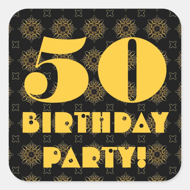 50th Birthday Party Gold and Black V016 Square Sticker (Front)