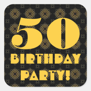 50th Birthday Party Gold and Black V016 Square Sticker