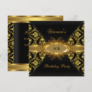 50th Birthday Party Gold Black Damask invite