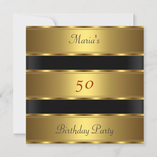50th birthday Party Gold Black Invitation (Front)