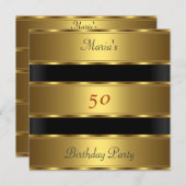 50th birthday Party Gold Black Invitation (Front/Back)