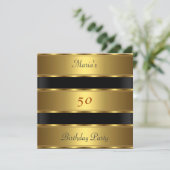 50th birthday Party Gold Black Invitation (Standing Front)