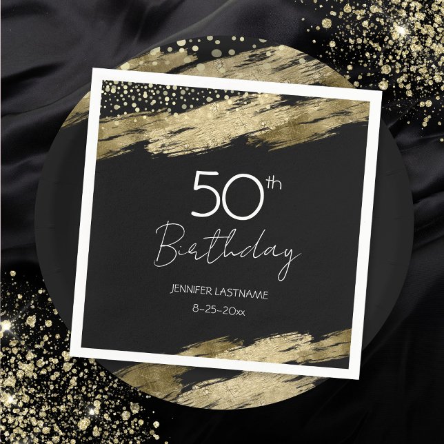 50th Birthday Party Gold Black Napkins (Creator Uploaded)