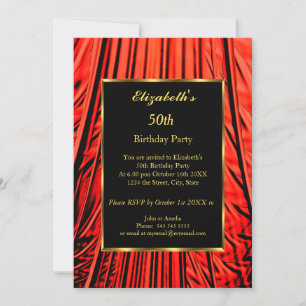 50th Birthday Party Gold Black Red  Invitation