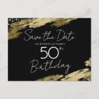 50th Birthday Party Gold Black Save the Date