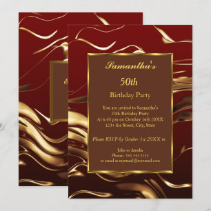 50th Birthday Party Gold Burgundy Abstract Invitation